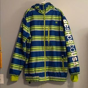 Snowboard ski jacket DC full zip hood green blue